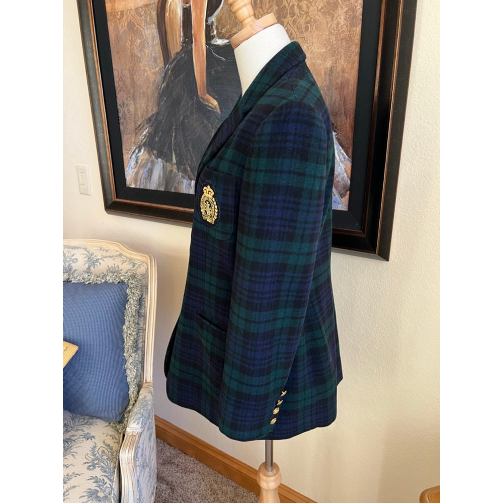 Lauren Ralph Lauren Plaid Blazer, Size 10, Blue & Green Wool & Cashmere - Picture 3 of 6